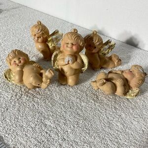Vintage Plastic Blow Mold Cherub Angel Ornament Set